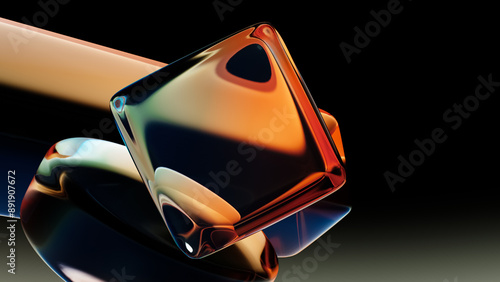 Fototapeta Naklejka Na Ścianę i Meble -  Abstract fluid holographic iridescent neon geometric shapes in dark background 3d render. Gradient design element for banners, backgrounds, wallpapers and covers