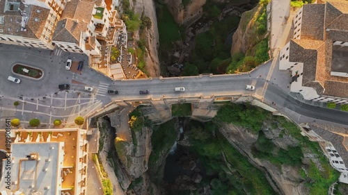 Aerial view of the Ronda medieval town at sunrise, Andalusia, Spain