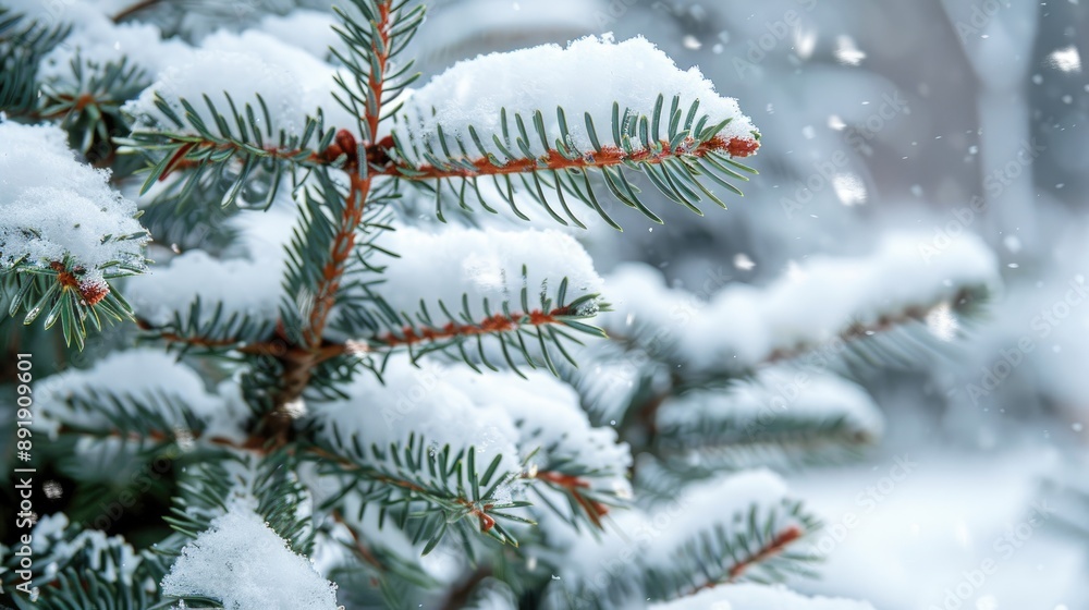 Snow covered branches of a Christmas tree in winter as a backdrop Snow covered branches of a Christmas tree in winter as a backdrop