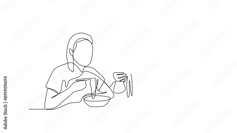 Animated self drawing of family dining activities video design illustration. Family meal activity themes design illustration simple linear style video concept. food and drinks are on the dining table Animated self drawing of family dining activities video design illustration. Family meal activity themes design illustration simple linear style video concept. food and drinks are on the dining table