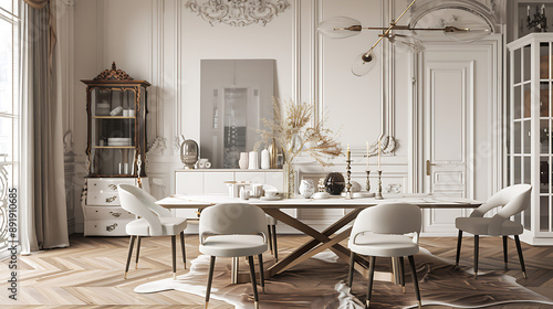 Parisian Chic Dining Room with Marble Table Mockup  photo