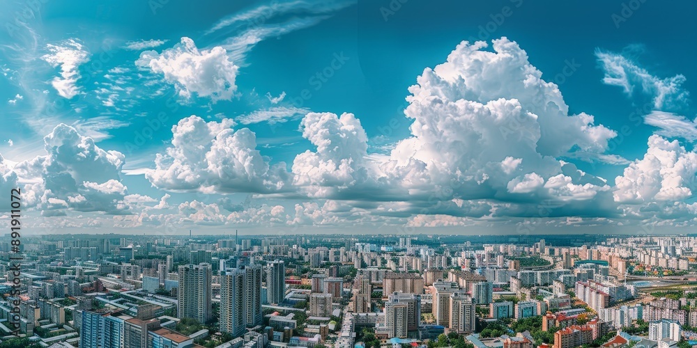 Expansive Panoramic View of Bustling City Under Cloudy Skies Expansive Panoramic View of Bustling City Under Cloudy Skies