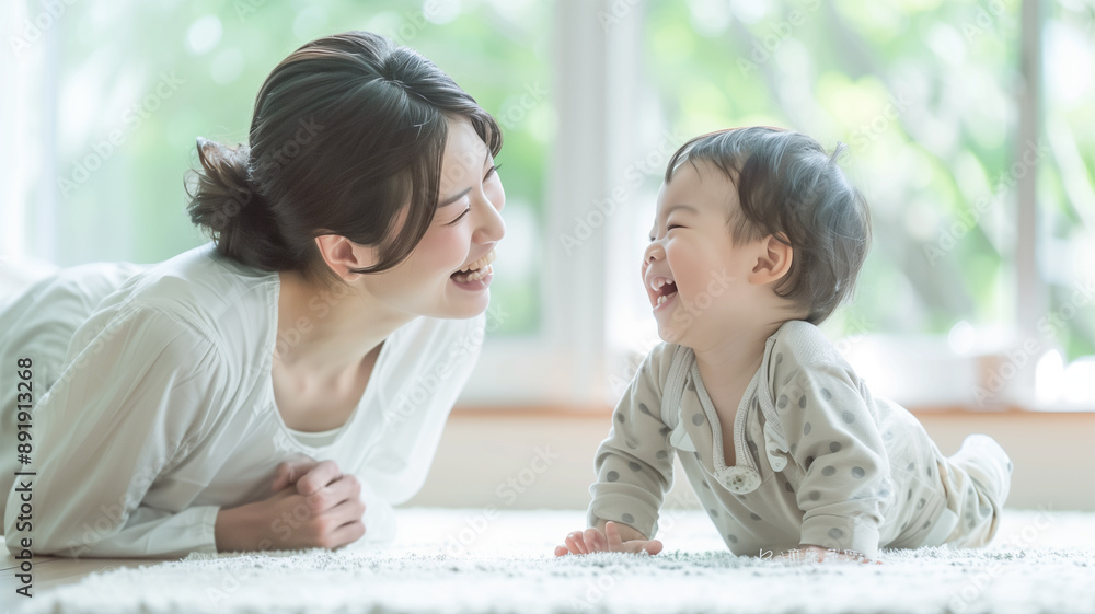 笑顔あふれる母子の触れ合い 笑顔あふれる母子の触れ合い