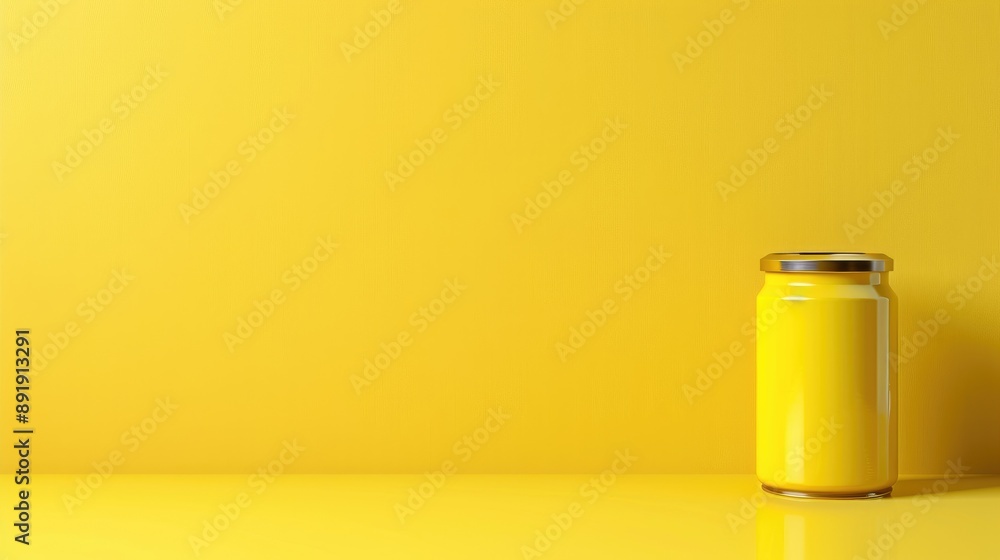 Canned food container against yellow backdrop Canned food container against yellow backdrop