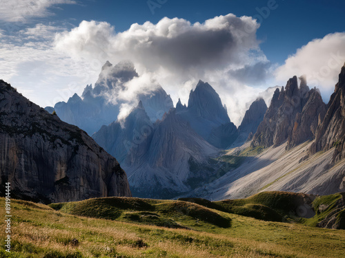 Mountains in the spring with clouds