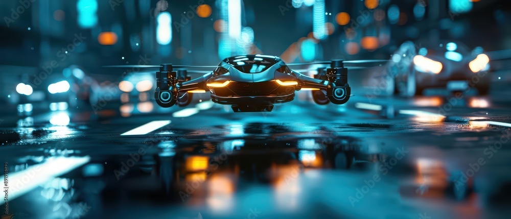 A logistics ad presents an ultramodern A logistics ad presents an ultramodern