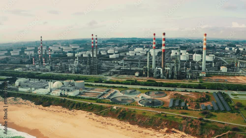 Industrial Landscape. Fossil fuel usage for energy production. Aerial view of Big Bend Power Station. Beach oil refinery sustainable energy. Aerial view oil terminal storage tank. Industrial Landscape. Fossil fuel usage for energy production. Aerial view of Big Bend Power Station. Beach oil refinery sustainable energy. Aerial view oil terminal storage tank.