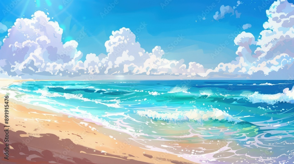 Obraz premium Beautiful sea beach with a gentle surf and a sunny sky