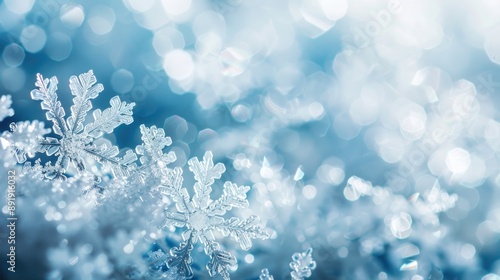 Macro photograph of snowflakes symbolizing winter cold and nature s beauty with room for text