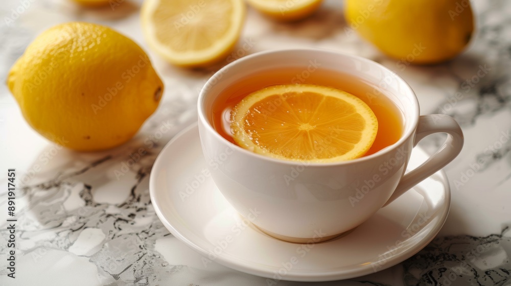 morning beverage, a steaming cup of lemon ginger tea on marble, a flavorful and energizing way to kickstart your day, with room to add your message morning beverage, a steaming cup of lemon ginger tea on marble, a flavorful and energizing way to kickstart your day, with room to add your message