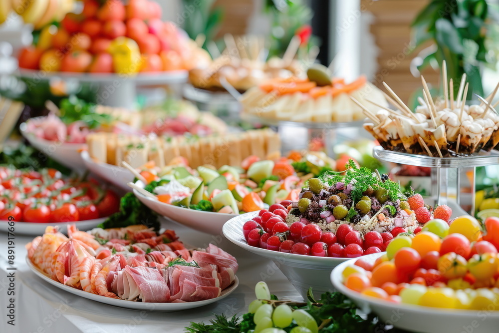 buffet foods on long table, Celebration, luxury food buffet foods on long table, Celebration, luxury food