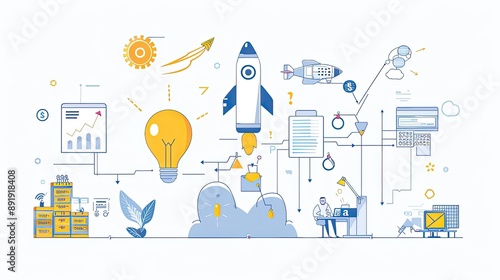 Business and project timeline illustrating the process of product development and launch