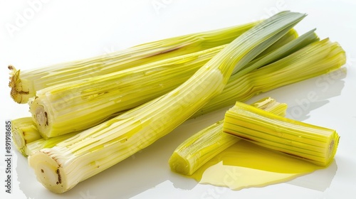 Close-up of Turkish-style leek with olive oil (Zeytinyagli Pirasa), isolated on a white background photo