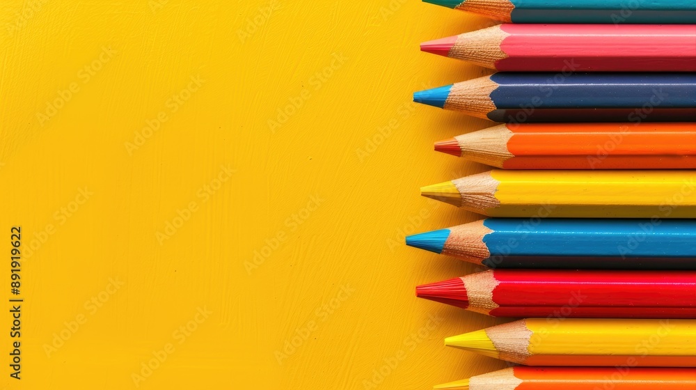 Numerous vibrant pencils on a yellow backdrop Numerous vibrant pencils on a yellow backdrop