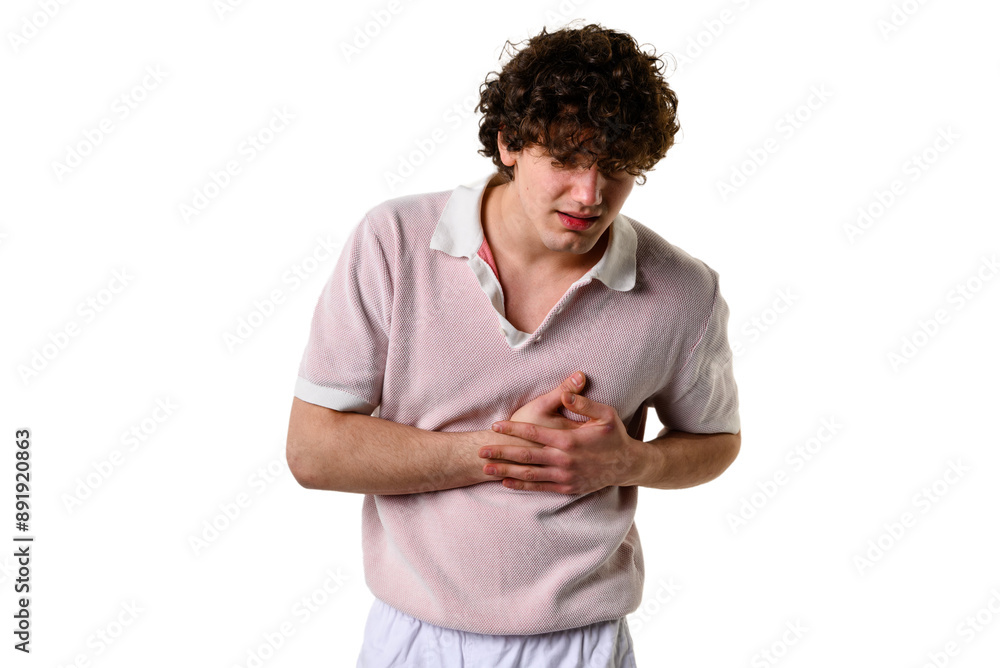 Suffering heartache from sudden painful myocardial infarction. Getting life-threating inflammation endocarditis. Man is struggling with heart muscle inflammation myocarditis. Suffering heartache from sudden painful myocardial infarction. Getting life-threating inflammation endocarditis. Man is struggling with heart muscle inflammation myocarditis.