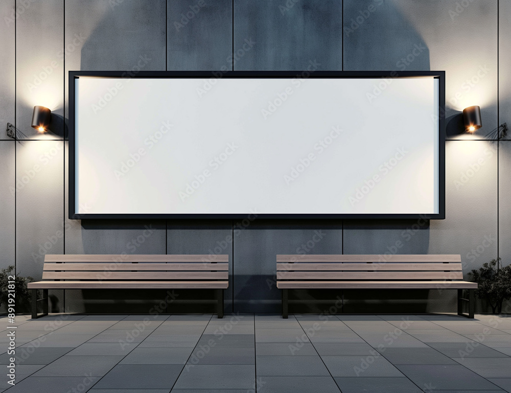 Empty white signboard mockup at a sports stadium entrance Empty white signboard mockup at a sports stadium entrance