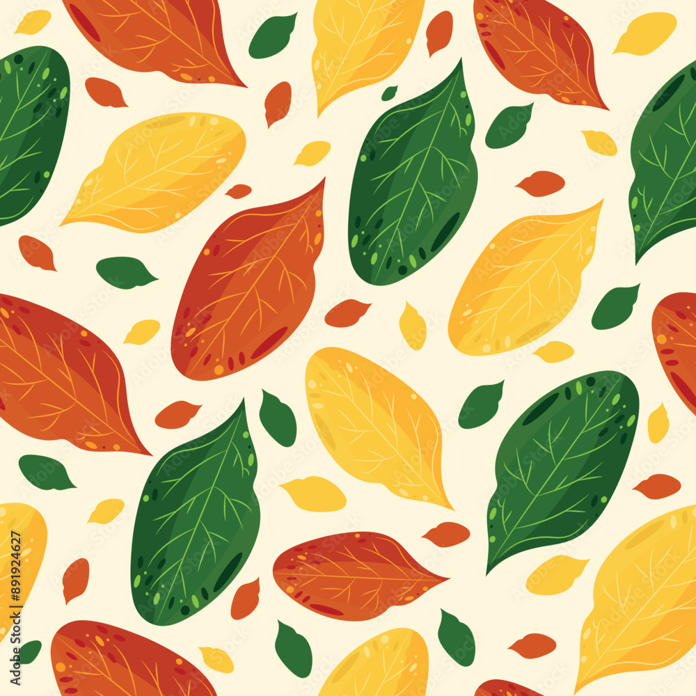 seamless pattern of green red and yellow apple tree leaves in abstract style, vector illustration, for packaging, textiles or posters seamless pattern of green red and yellow apple tree leaves in abstract style, vector illustration, for packaging, textiles or posters