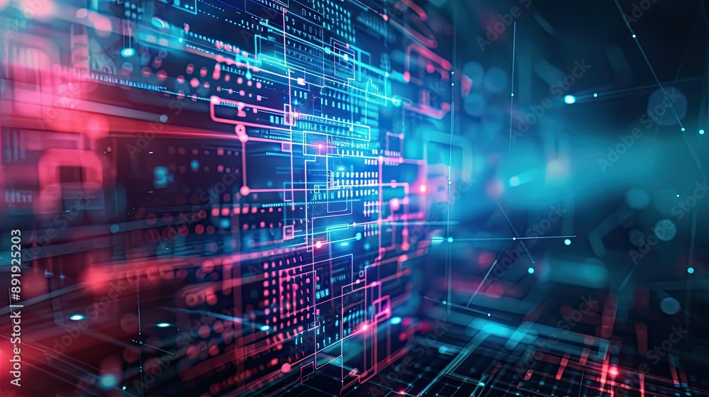 High tech abstract background with overlapping digital screens and transparent elements for business solutions High tech abstract background with overlapping digital screens and transparent elements for business solutions