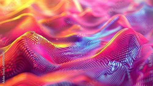 A dynamic 3D background with cascading bright color waves and intricate patterns