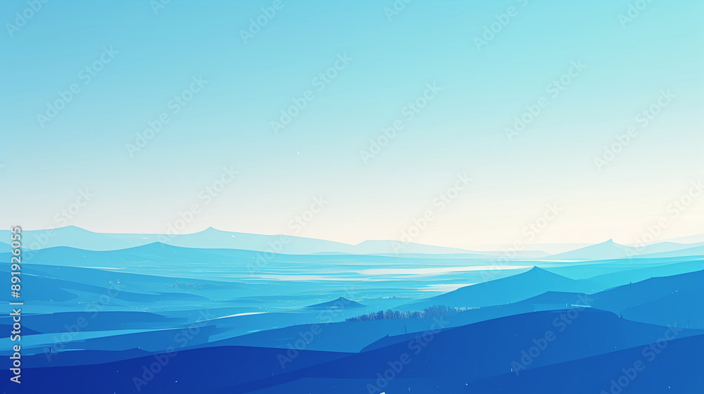 Fototapeta premium peaceful cyan gradient landscape with flowing hills and soft light