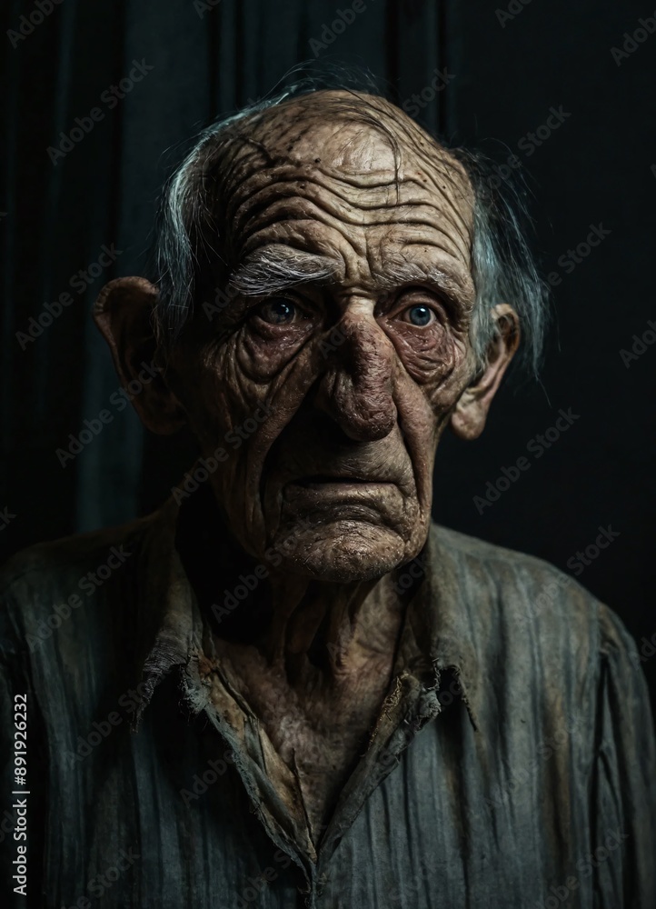 Old man in worn clothes Old man in worn clothes