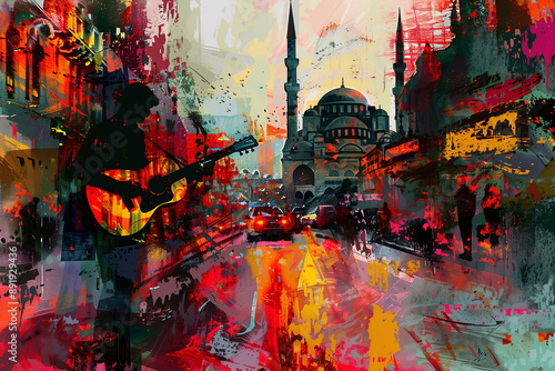 Abstract Istanbul Skyline with Mosque..