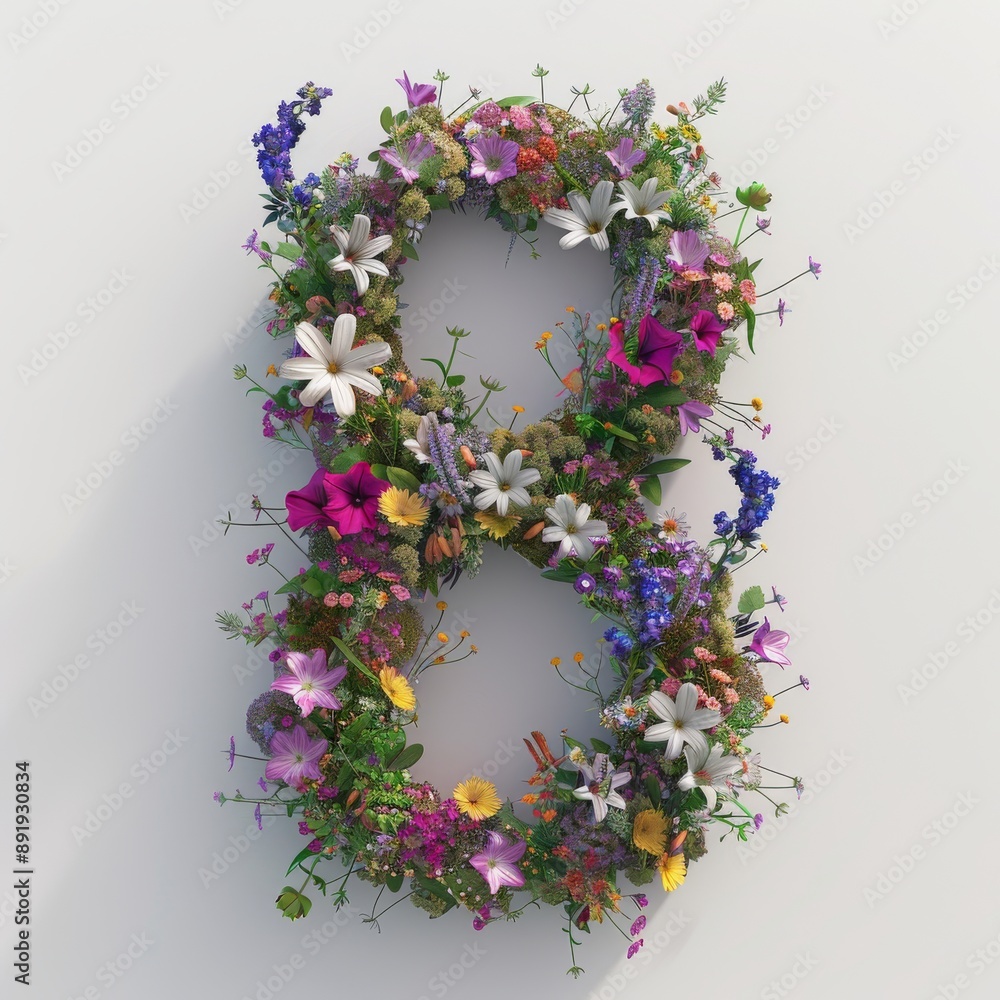Elegant shot of text number ‘8’ crafted in flowers on a clean. A beautiful flower arrangement forming the number '8'. Elegant shot of text number ‘8’ crafted in flowers on a clean. A beautiful flower arrangement forming the number '8'.