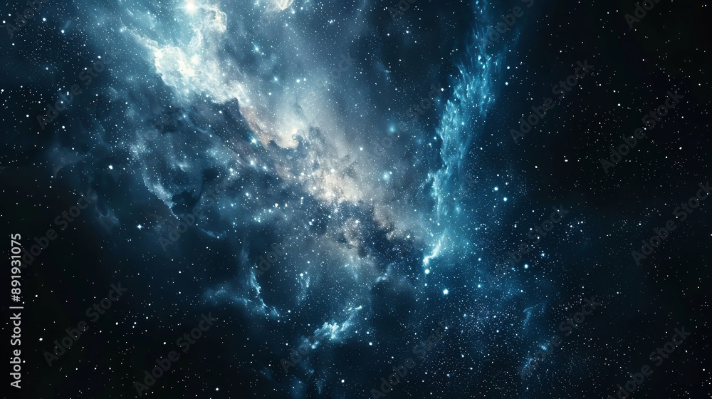 Fototapeta premium Depiction of the night sky, filled with stars, nebulae, and galaxies, showcasing the vastness and beauty of the universe.