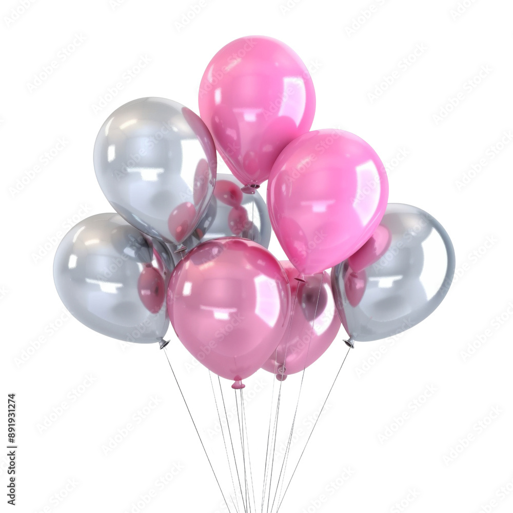 Pink and silver colored balloons isolated on white or transparent background Pink and silver colored balloons isolated on white or transparent background