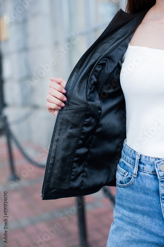 Young sexy girl in jacket mockup