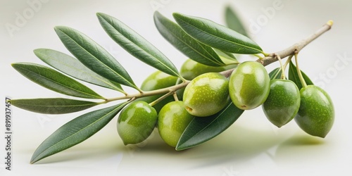 Wallpaper Mural Fresh green olive branch with lush leaves and ripe green olives isolated on a neutral background, perfect for Mediterranean cuisine and peace symbol representations. Torontodigital.ca