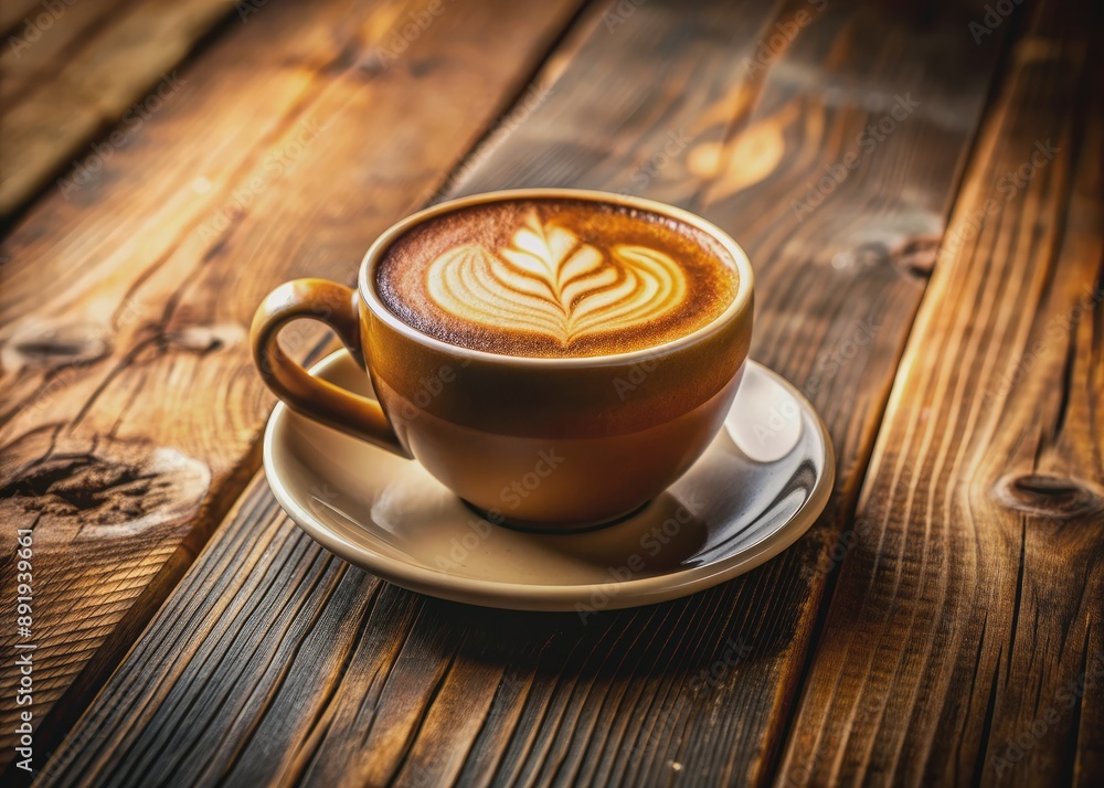Rich aroma emanates from a freshly brewed cup of coffee, topped with a velvety layer of creamy foam, invitingly placed on a rustic wooden table. Rich aroma emanates from a freshly brewed cup of coffee, topped with a velvety layer of creamy foam, invitingly placed on a rustic wooden table.