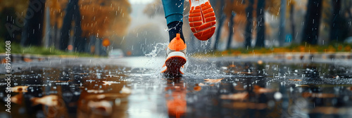 Atleta correndo uma corrida na chuva photo