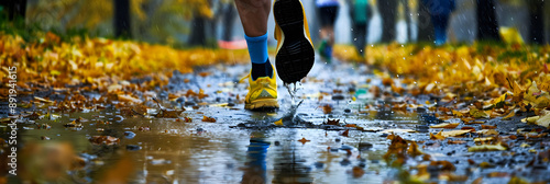 Atleta correndo uma corrida na chuva photo