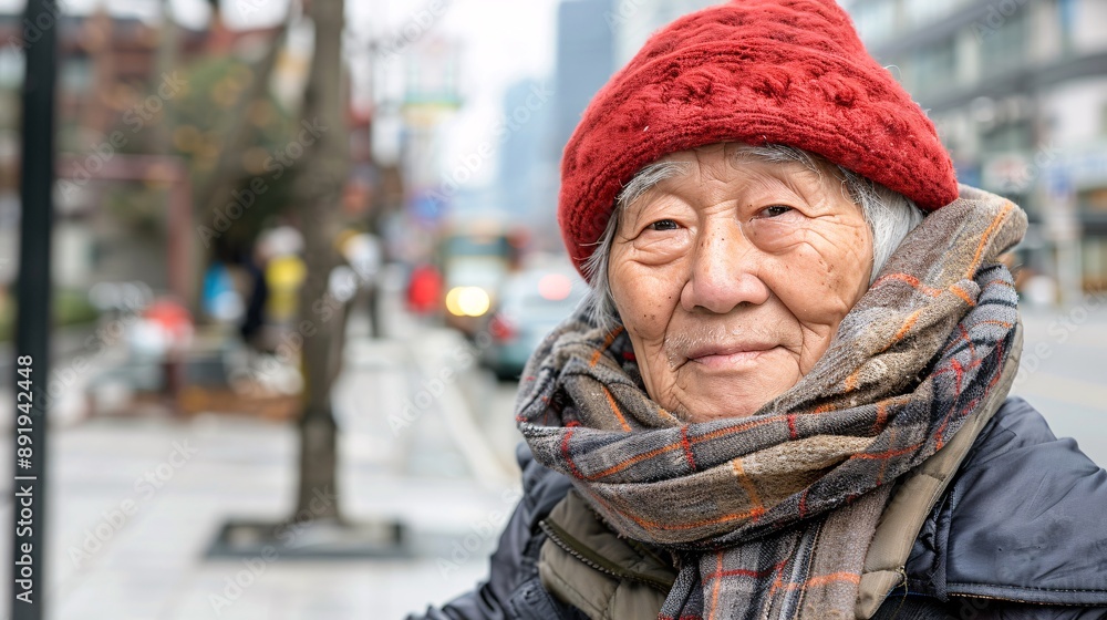 Starving elderly Asian individual with tattered garments sitting on the sidewalk in a bustling city tears visible on their face Stock Photo with copy space Starving elderly Asian individual with tattered garments sitting on the sidewalk in a bustling city tears visible on their face Stock Photo with copy space
