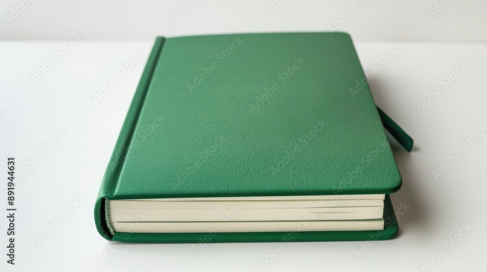 Fototapeta premium Green notebook isolated with white background and space for text