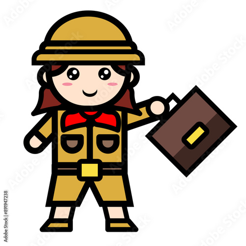 female archaeologist holding suitcase
