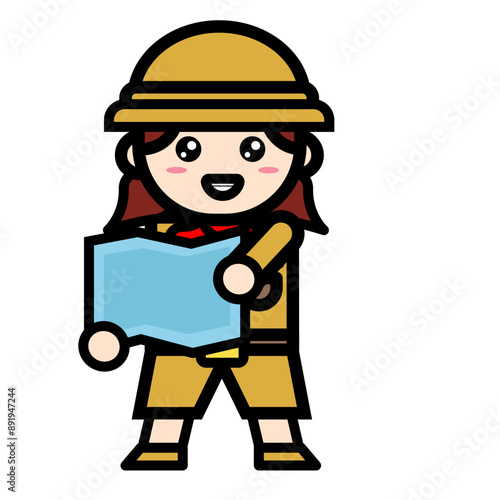 
female archaeologist holding map