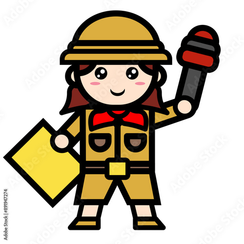 female archaeologist holding a microphone