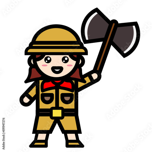 female archaeologist holding axe
