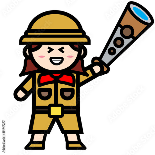 
female archaeologist holding binoculars