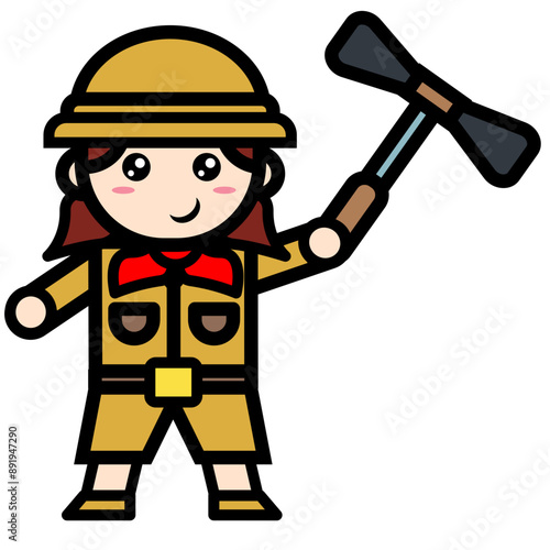 female archaeologist holding hammer