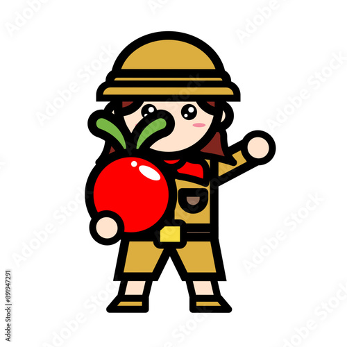 
female archaeologist carrying apples