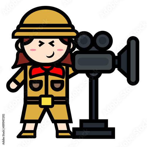 female archaeologist holding video camera