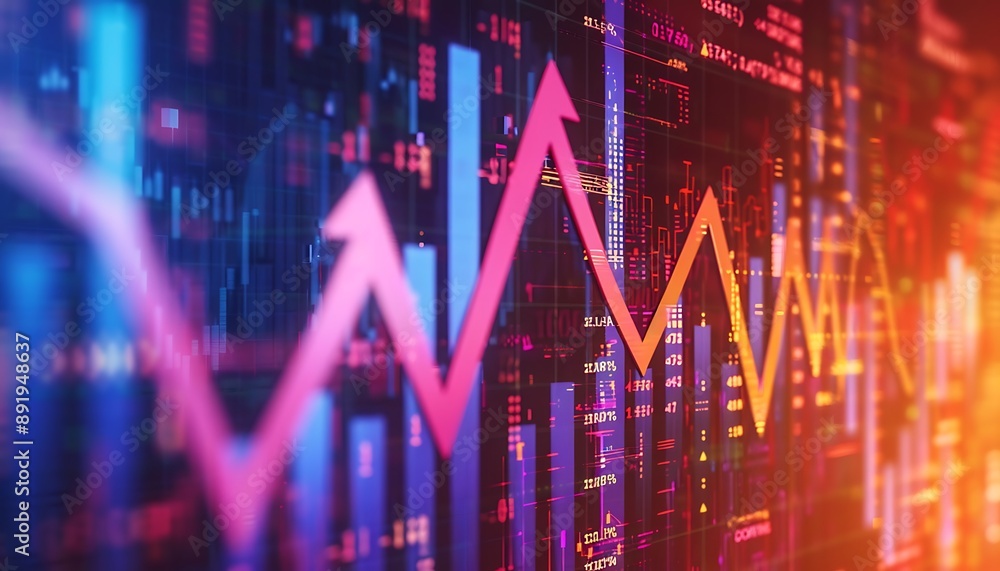Abstract tech illustration of upward arrows, digital background with stock charts, financial growth concept, Abstract tech illustration of upward arrows, digital background with stock charts, financial growth concept,