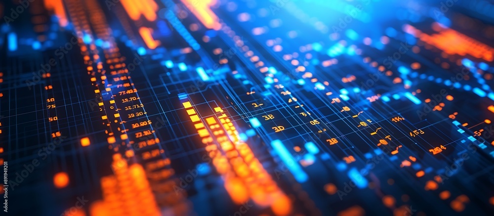 Abstract financial graphs and charts in blue and orange, displayed on a digital screen, business data visualization, Abstract financial graphs and charts in blue and orange, displayed on a digital screen, business data visualization,