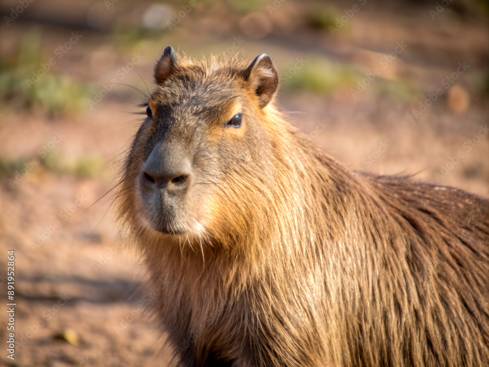 Fototapeta premium close up of a dog, marmot, wildlife, fur, cute, brown, prairie, nature, dog, wild, zoo, capybara, prairie dog, rock, grass