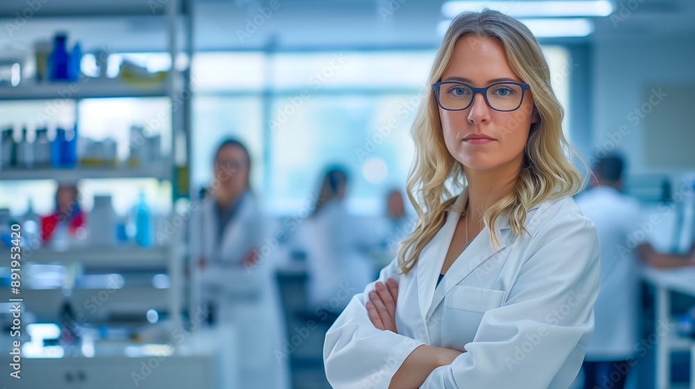 Confident female scientist in a modern laboratory Confident female scientist in a modern laboratory