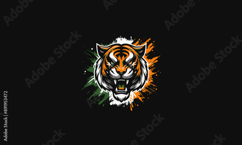 head tiger angry with background flag italy vector flat design