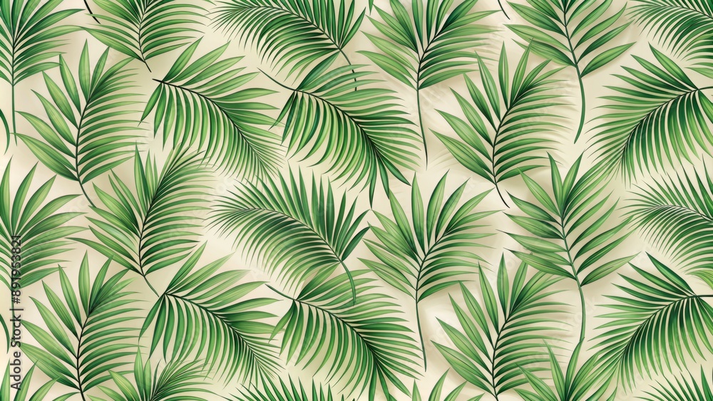 Softly swaying green palm fronds create a soothing repetitive design perfect for wallpaper, fabric, or digital backgrounds. Softly swaying green palm fronds create a soothing repetitive design perfect for wallpaper, fabric, or digital backgrounds.